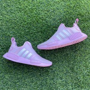 adidas Kids Pink Slip-On Athletic Sneakers with White Stripes